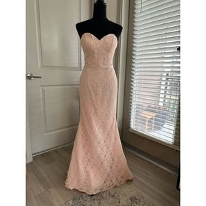 Mori Lee By Madeline Gardner Blush Pink Lace Strapless Gown Sz. 6